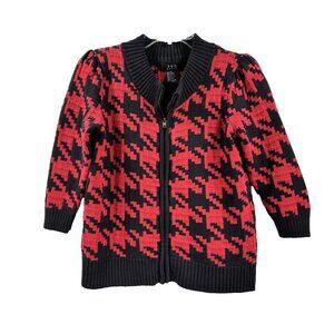 R.Q.T. Petite Women's Red Black Cardigan Long Sleeves Zipper Front Size PS